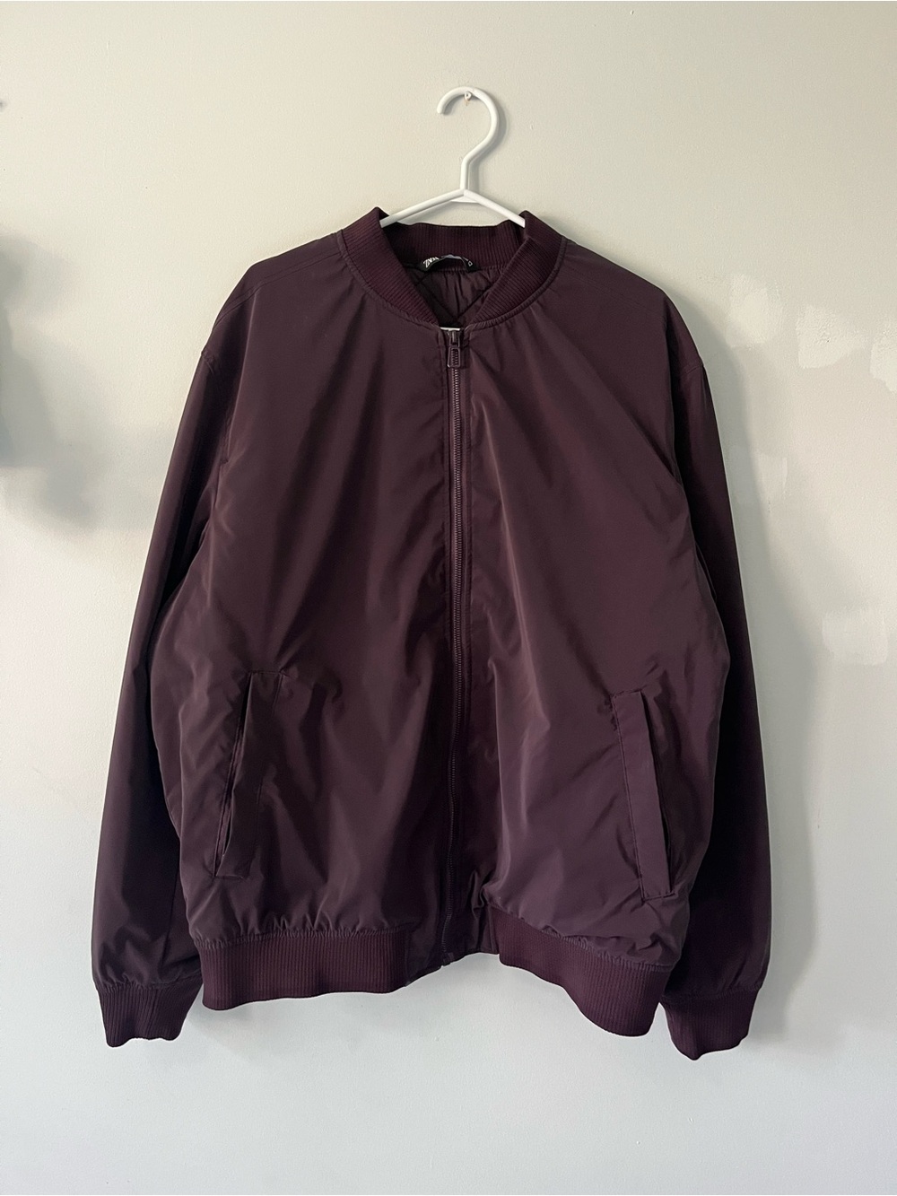 Zara Womens oversized layering concert Bomber Jacket in Deep Plum